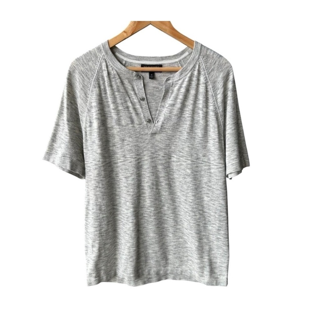 Banana Republic Top Henley Heather Gray Eco Sweater Short Sleeve Mens Sz Medium